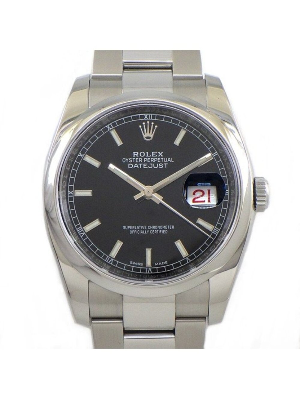 Rolex Watch Datejust Roulettestamp Red Date Luminous Needle Black Dial SS